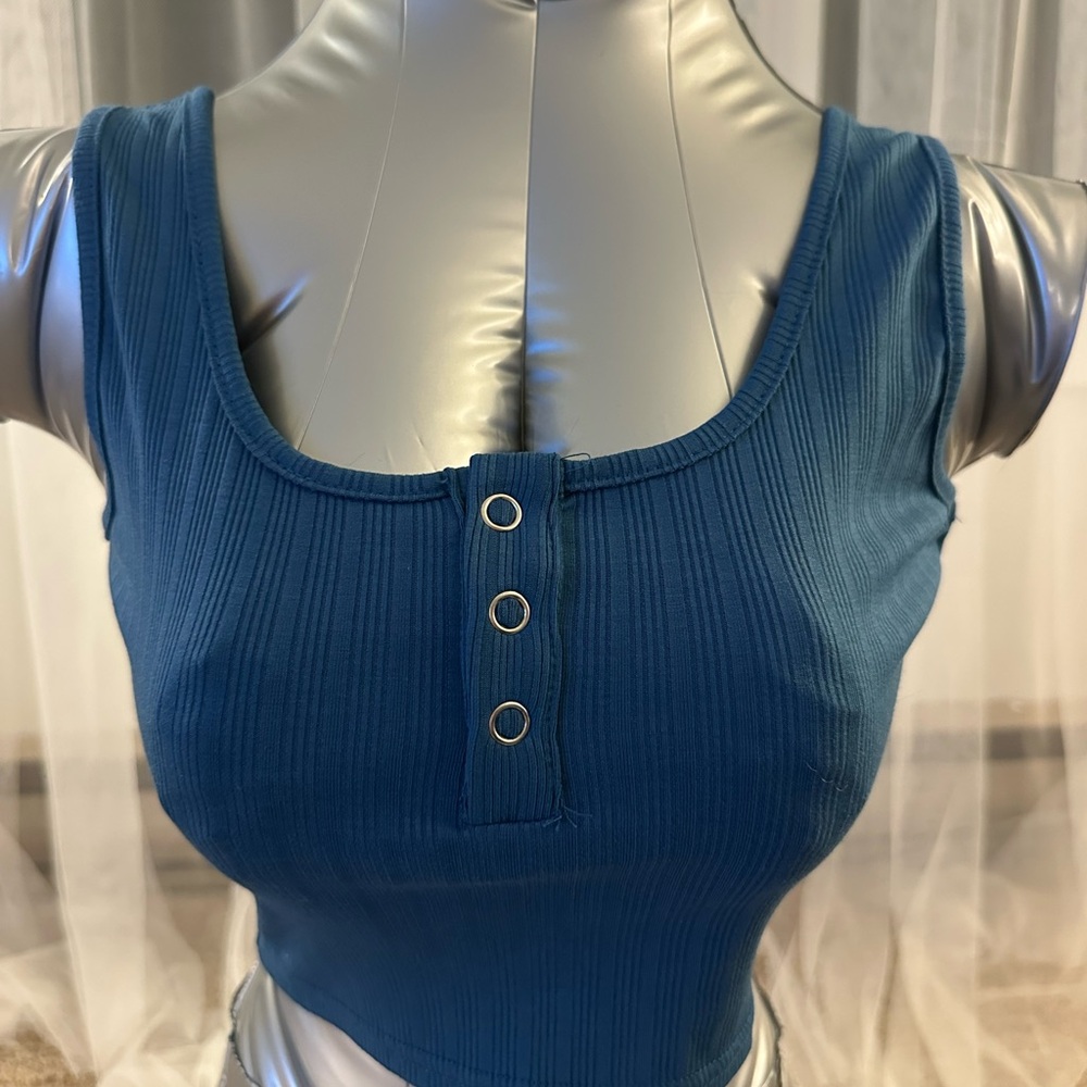 Women's Blue Ribbed Top - Picture 2 of 4